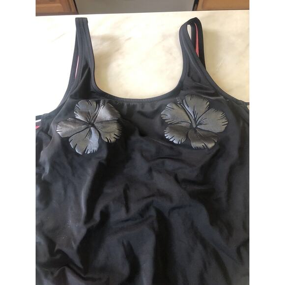 Victorias Secret PINK Womens Sz Large Black One Piece Swimsuit Sexy Hibiscus - Picture 3 of 7